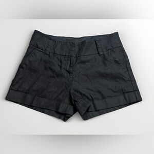 EXPRESS Linen Blend Black Chino Shorts Size 2 Small Midi Mid Rise Belt Loops